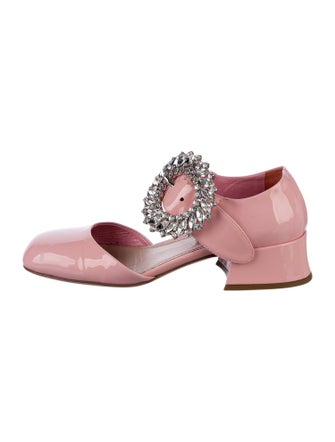Miu Miu Patent Leather Crystal Embellishments Mules