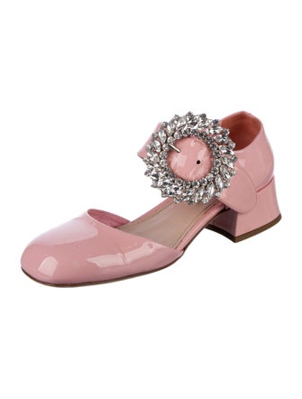 Miu Miu Patent Leather Crystal Embellishments Mules