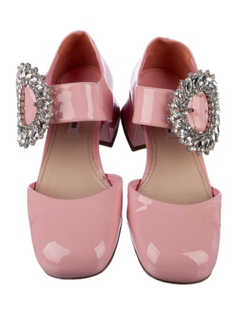 Miu Miu Patent Leather Crystal Embellishments Mules