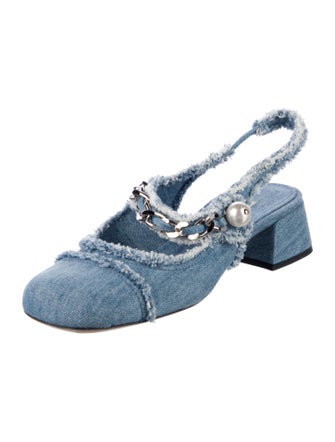 Miu Miu Denim Chain-Link Accents Slingback Pumps