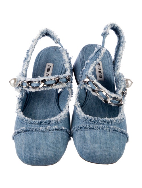 Miu Miu Denim Chain-Link Accents Slingback Pumps