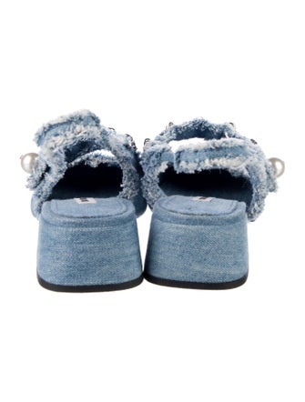 Miu Miu Denim Chain-Link Accents Slingback Pumps