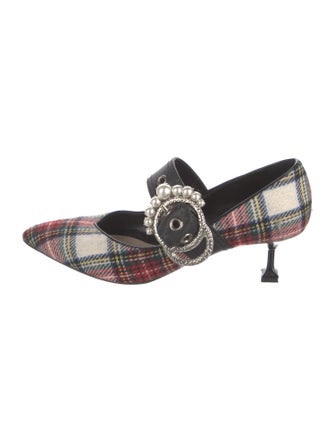 Miu Miu Faux Pearl Accents Printed Slingback Pumps