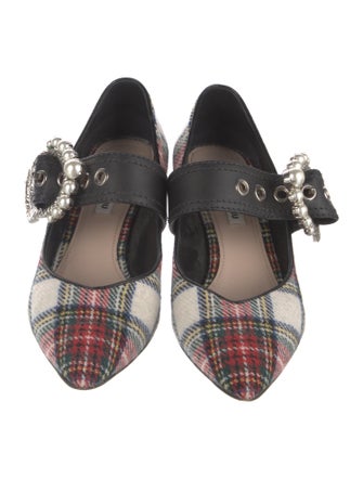 Miu Miu Faux Pearl Accents Printed Slingback Pumps