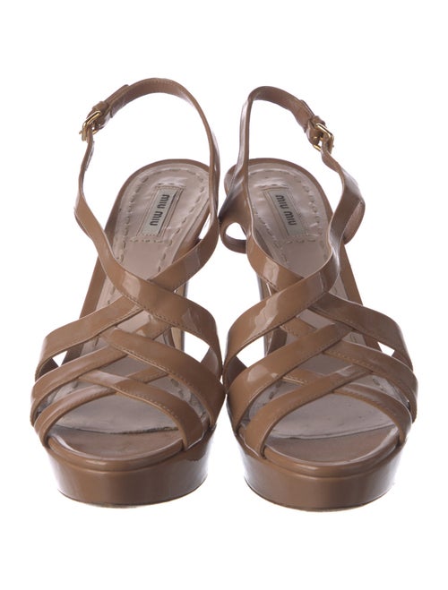 Miu Miu Patent Leather Cutout Accent Slingback Sandals