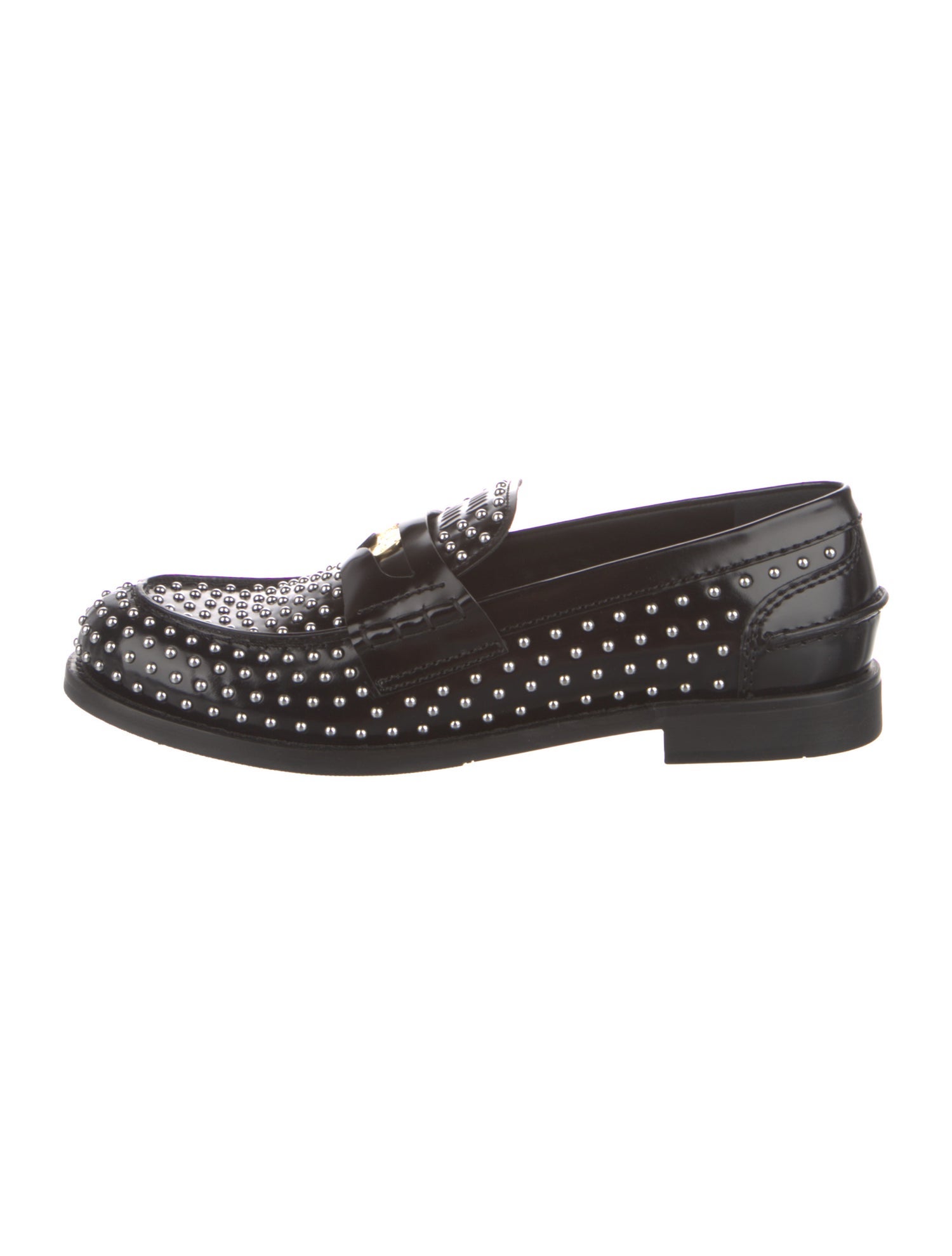 Miu Miu Leather Studded Accents Loafers w/ Tags