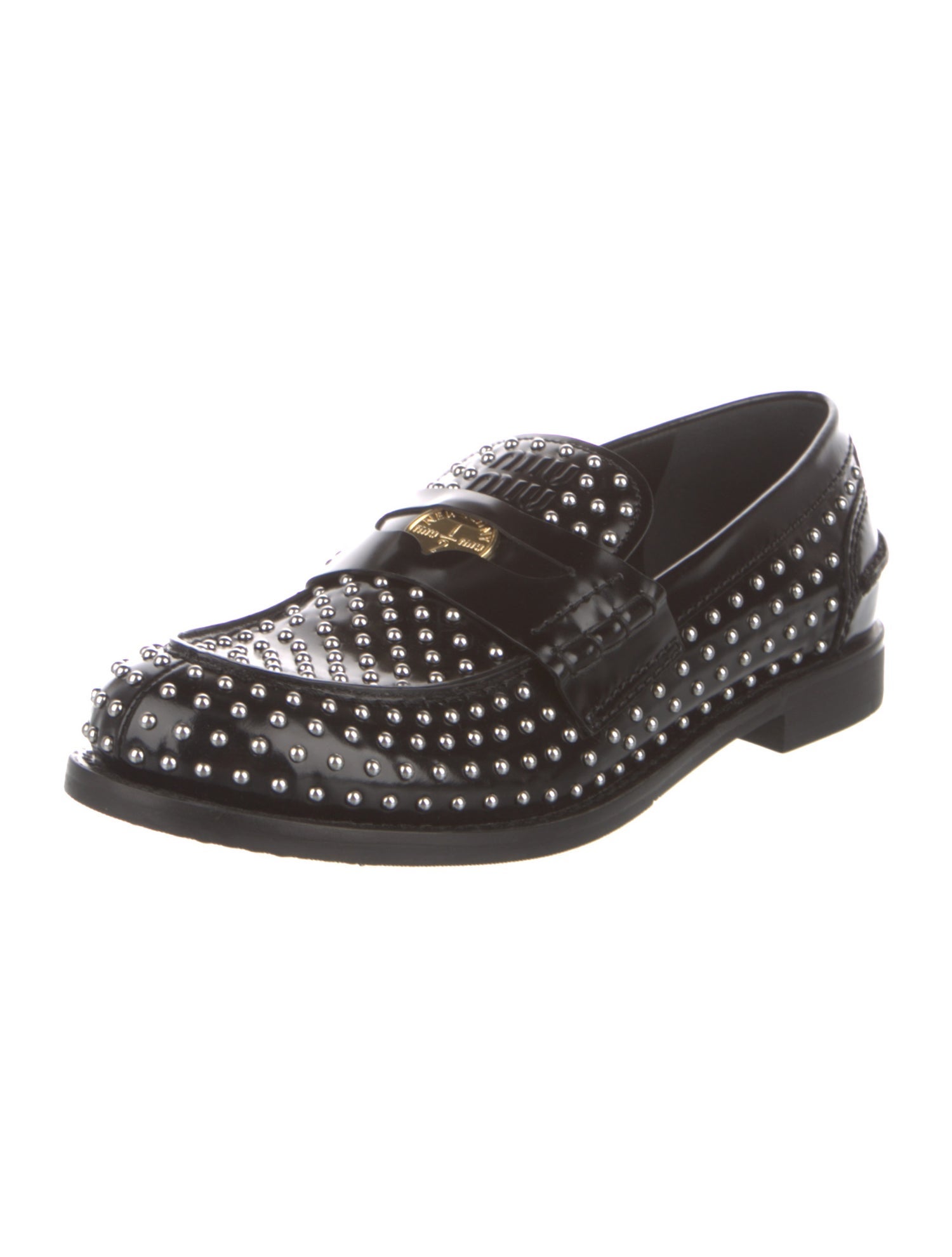 Miu Miu Leather Studded Accents Loafers w/ Tags