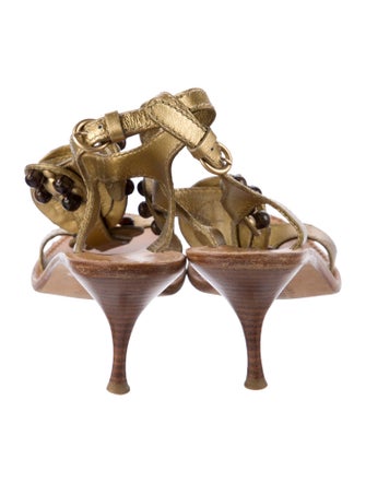 Miu Miu Leather Animal Print T-Strap Sandals