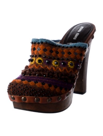 Miu Miu Shearling Printed Mules