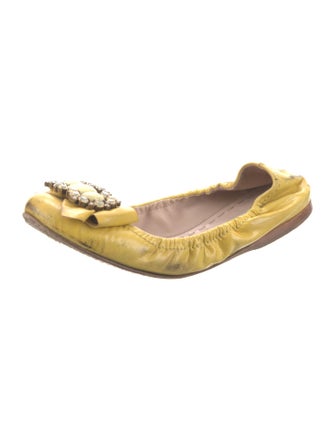 Miu Miu Patent Leather Crystal Embellishments Ballet Flats