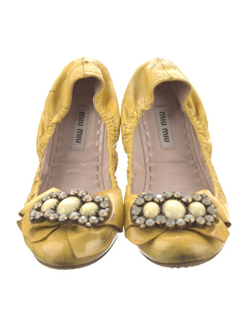 Miu Miu Patent Leather Crystal Embellishments Ballet Flats