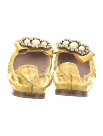 Miu Miu Patent Leather Crystal Embellishments Ballet Flats