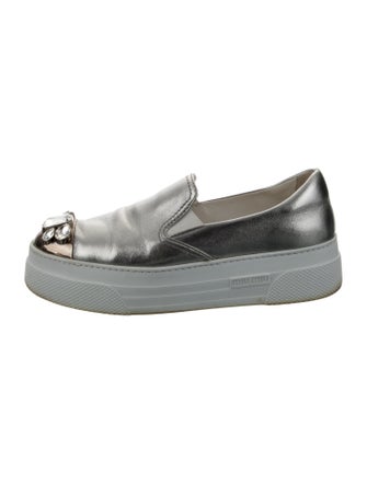 Miu Miu Leather Crystal Embellishments Sneakers