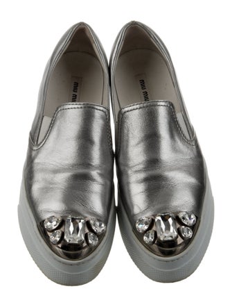 Miu Miu Leather Crystal Embellishments Sneakers