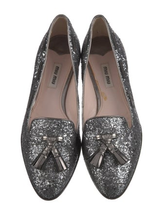 Miu Miu Glitter Tassel Accents Ballet Flats