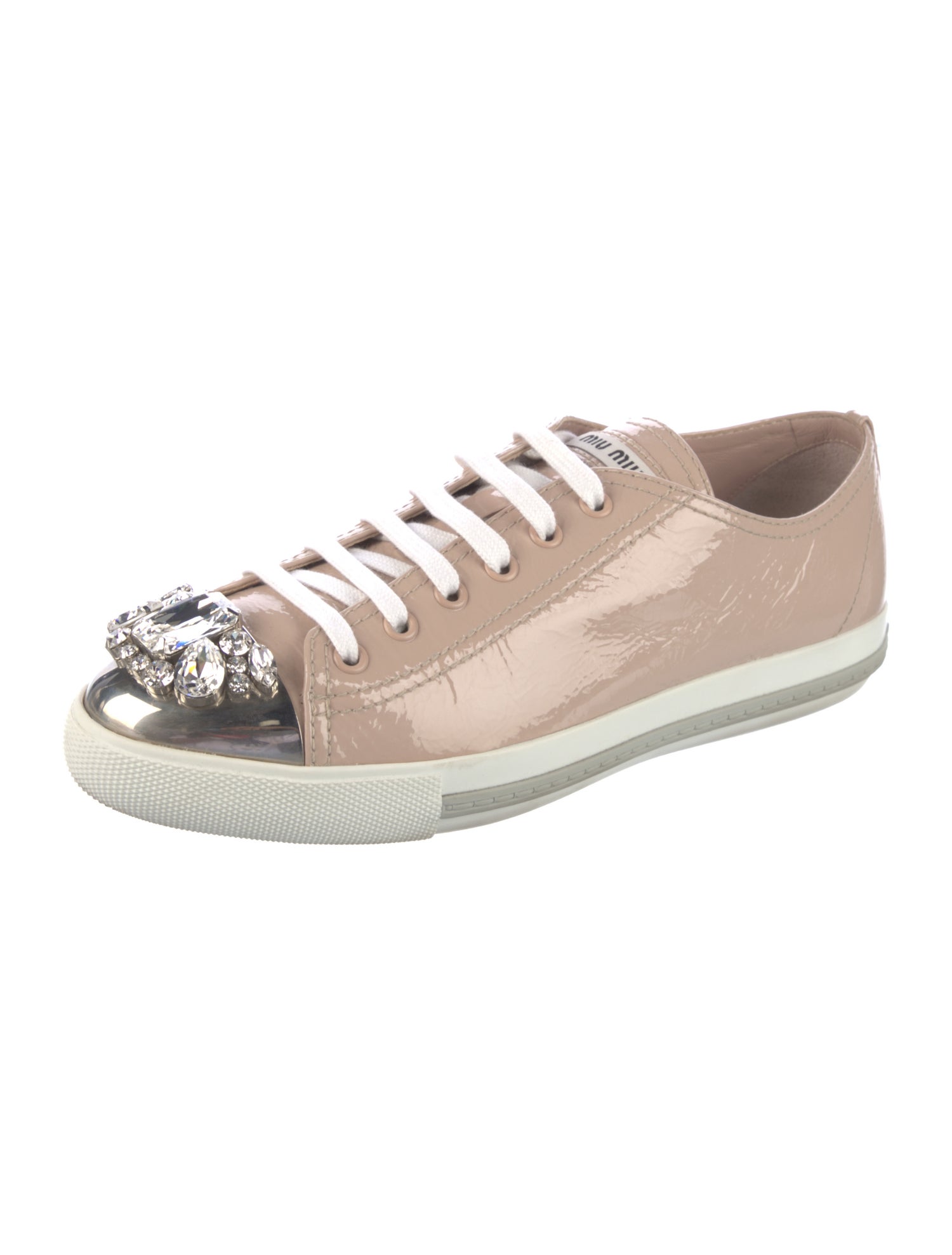 Miu Miu Patent Leather Crystal Embellishments Sneakers