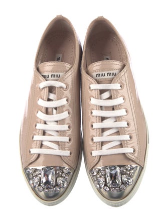 Miu Miu Patent Leather Crystal Embellishments Sneakers