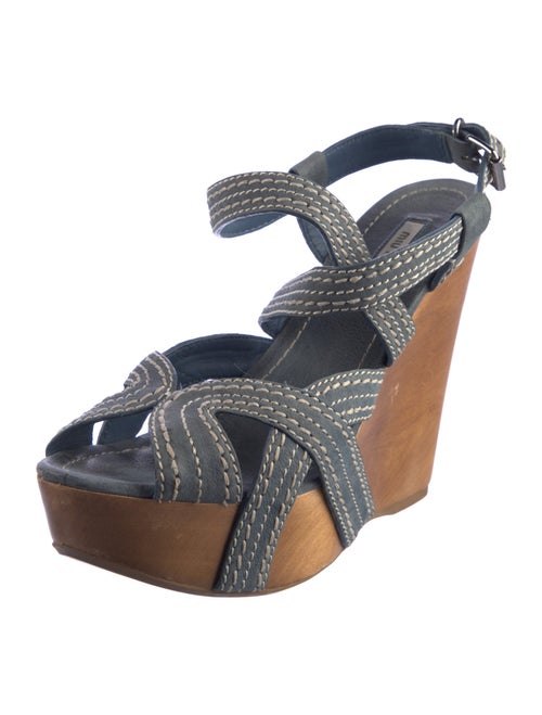 Miu Miu Leather Whipstitch Trim Slingback Sandals