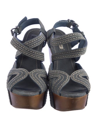 Miu Miu Leather Whipstitch Trim Slingback Sandals