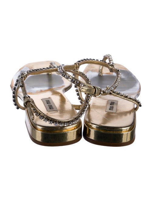 Miu Miu Leather Crystal Embellishments T-Strap Sandals