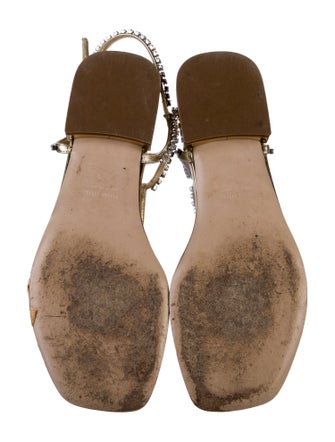 Miu Miu Leather Crystal Embellishments T-Strap Sandals