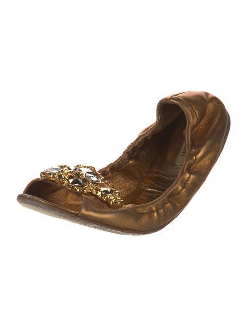 Miu Miu Leather Crystal Embellishments Ballet Flats