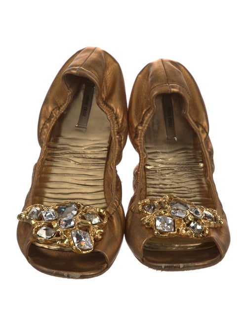 Miu Miu Leather Crystal Embellishments Ballet Flats