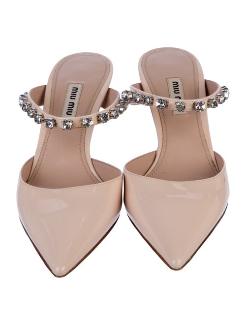 Miu Miu Patent Leather Crystal Embellishments Mules