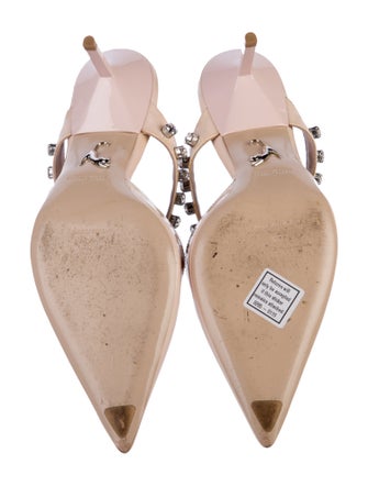 Miu Miu Patent Leather Crystal Embellishments Mules