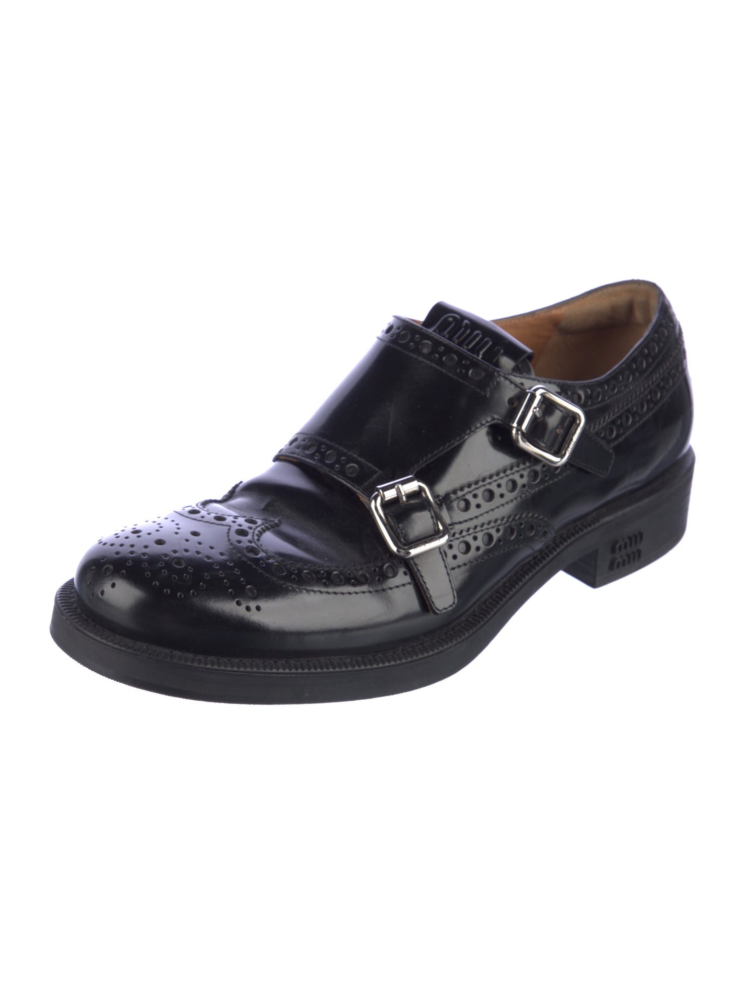 Miu Miu Leather Eyelet Trim Monk Straps