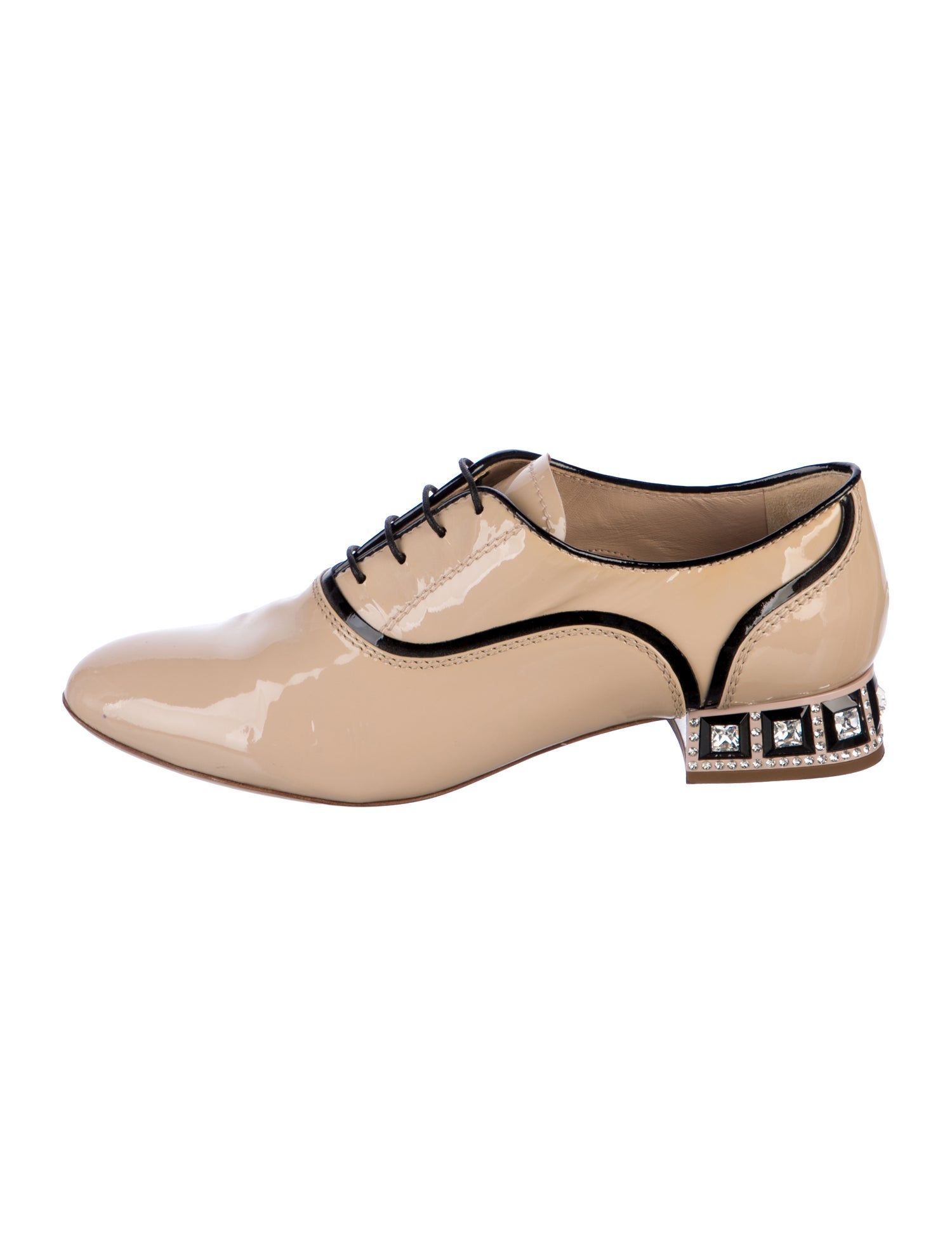 Miu Miu Patent Leather Crystal Embellishments Oxfords