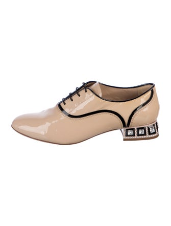 Miu Miu Patent Leather Crystal Embellishments Oxfords