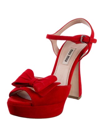 Miu Miu Suede Bow Accents Slingback Pumps