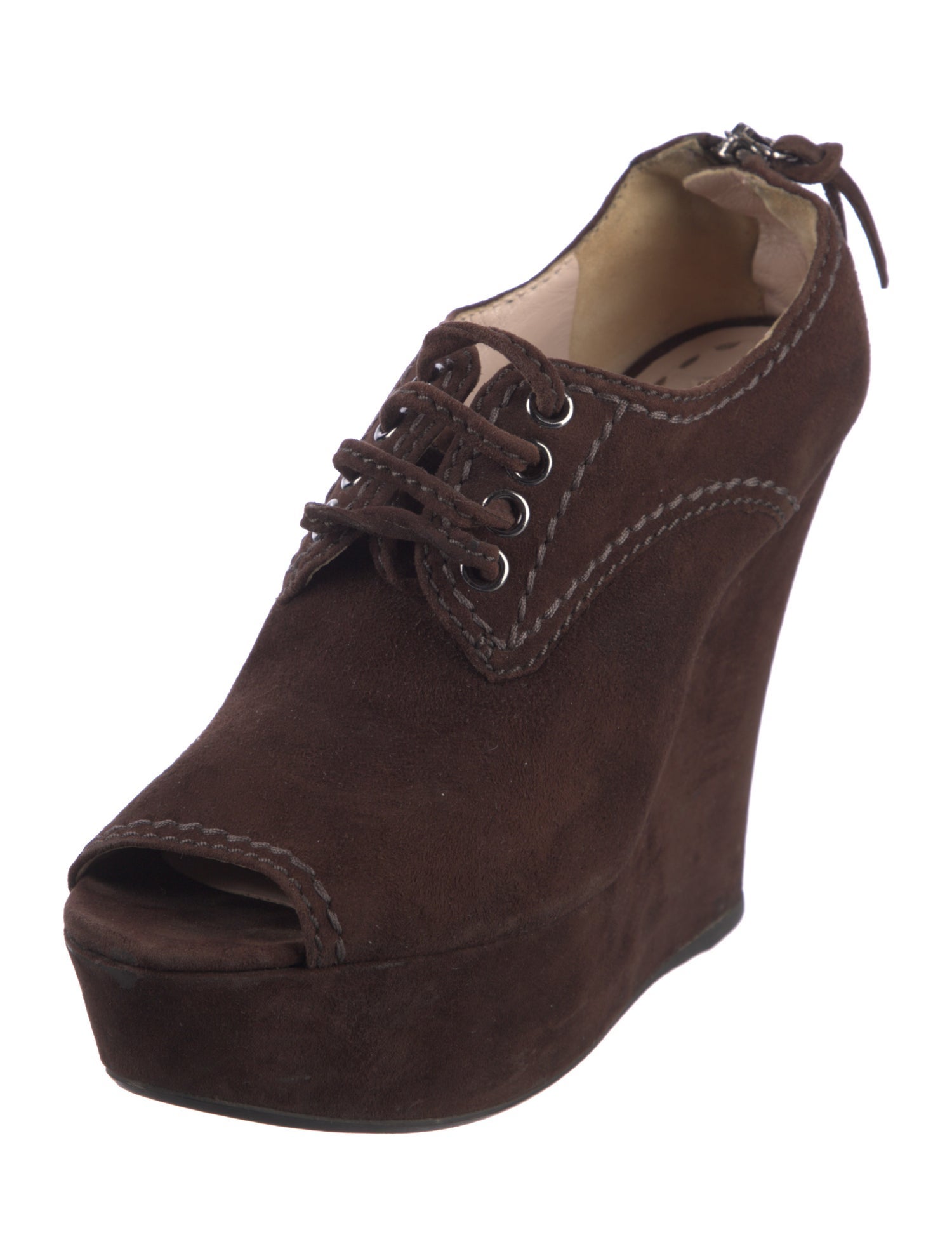 Miu Miu Suede Keyhole Accent Lace-Up Boots