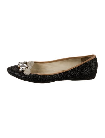 Miu Miu Glitter Bow Accents Ballet Flats