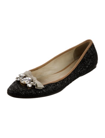 Miu Miu Glitter Bow Accents Ballet Flats