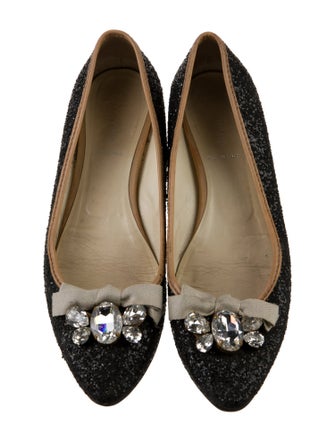 Miu Miu Glitter Bow Accents Ballet Flats
