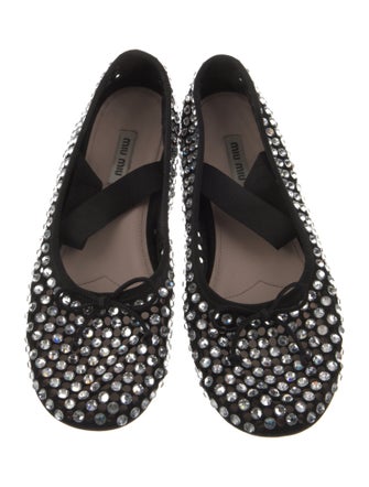 Miu Miu Suede Patterned Mary Jane Flats