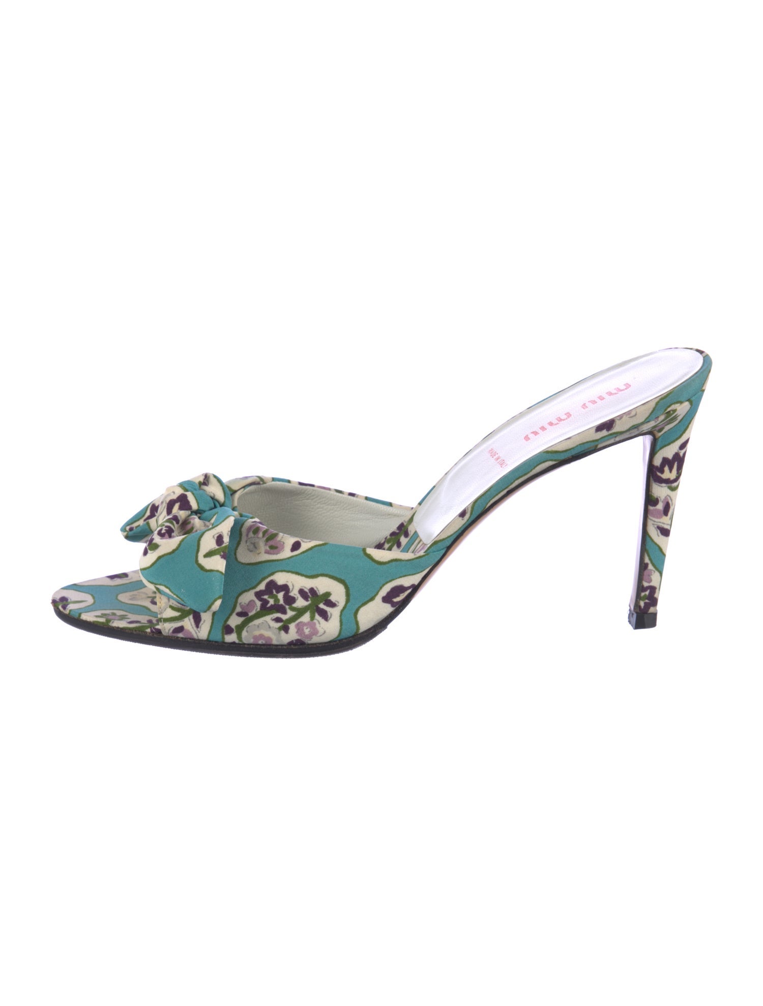 Miu Miu Satin Floral Print Slides