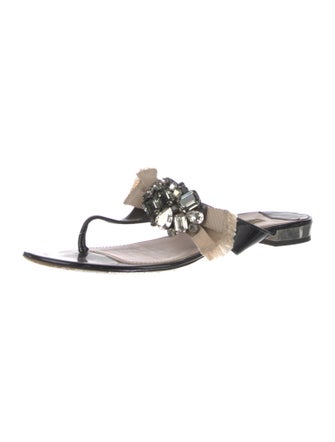 Miu Miu Patent Leather Bow Accents Slides