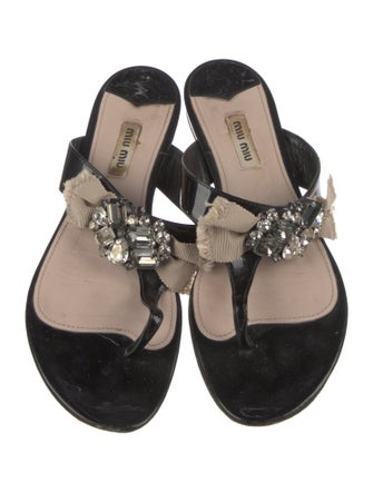 Miu Miu Patent Leather Bow Accents Slides