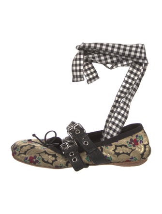 Miu Miu Printed Bow Accents Mary Jane Flats