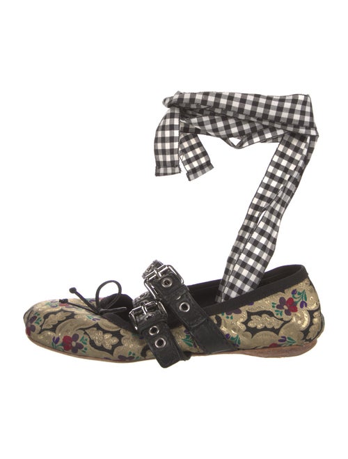 Miu Miu Printed Bow Accents Mary Jane Flats