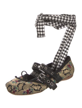 Miu Miu Printed Bow Accents Mary Jane Flats