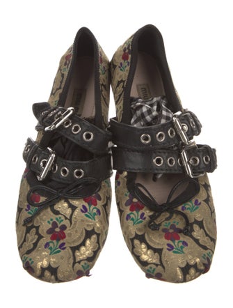 Miu Miu Printed Bow Accents Mary Jane Flats