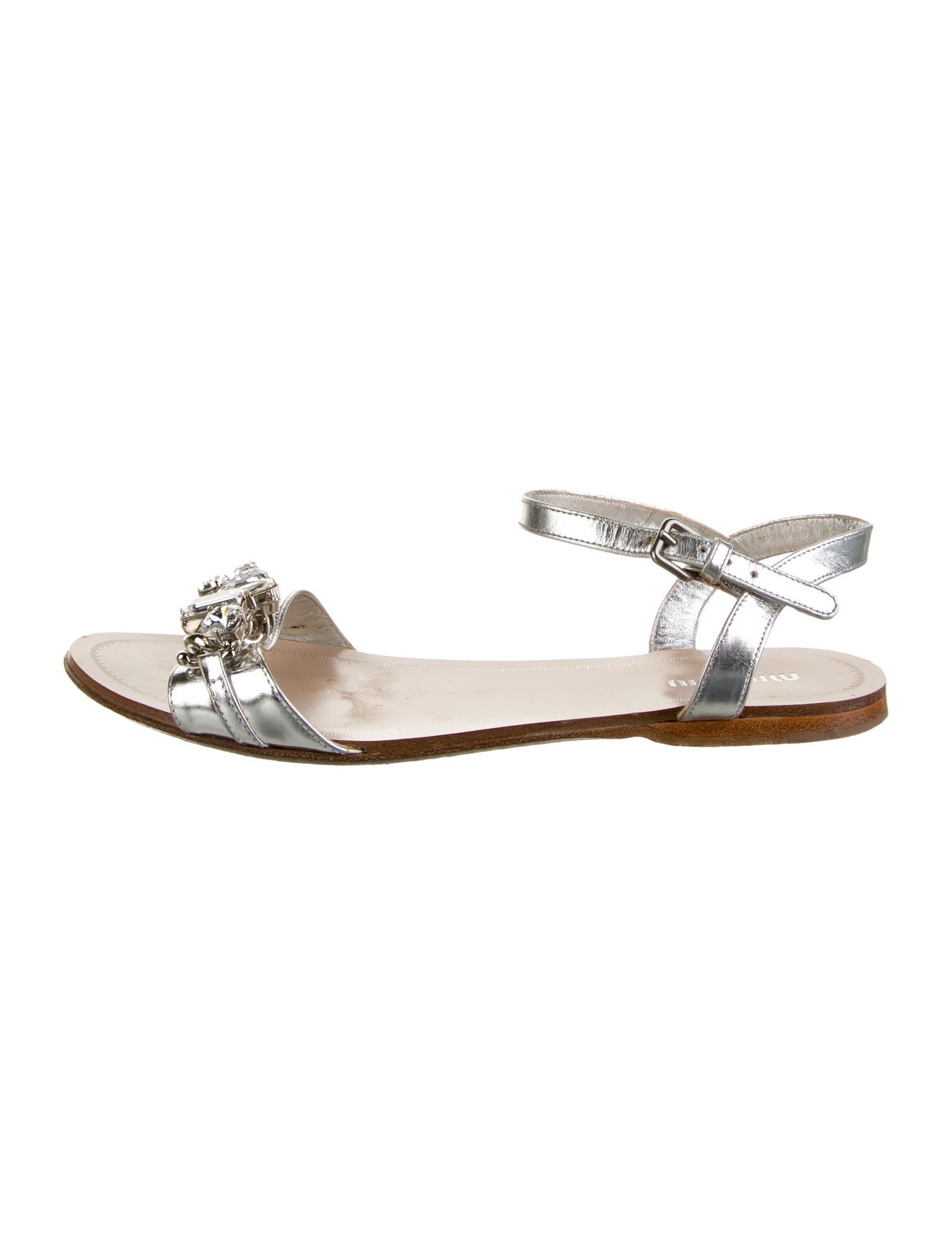 Miu Miu Leather Crystal Embellishments Sandals