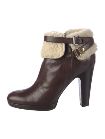 Miu Boots Leather Faux Fur Trim IT 40 | 10