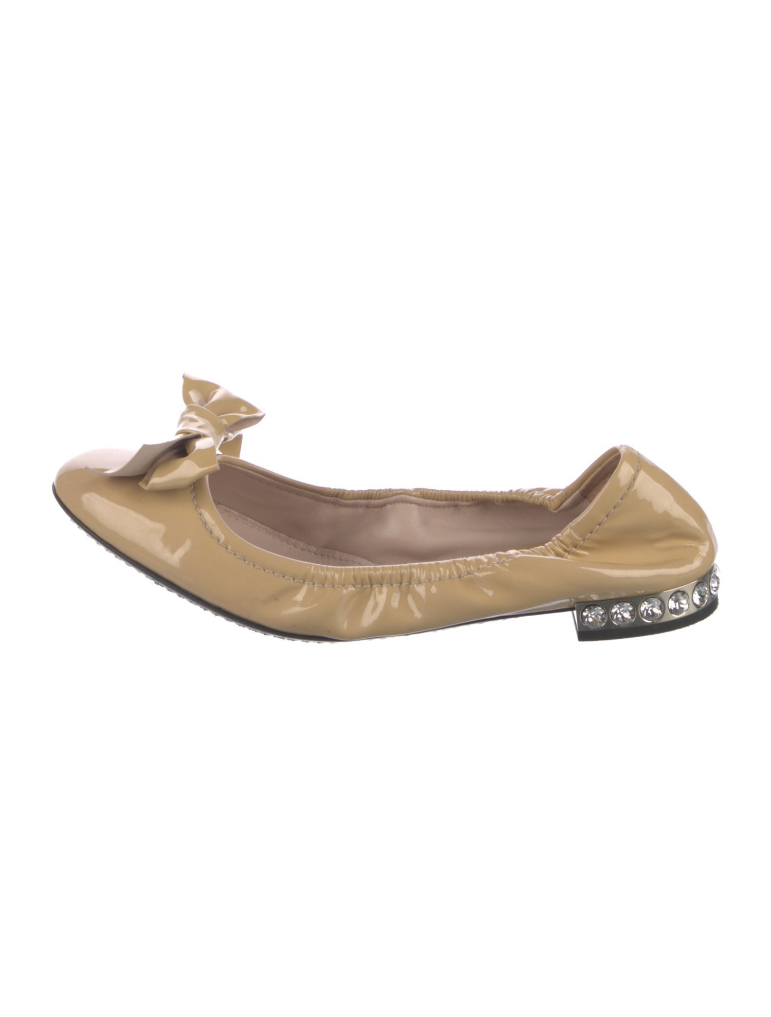 Miu Miu Patent Leather Bow Accents Ballet Flats