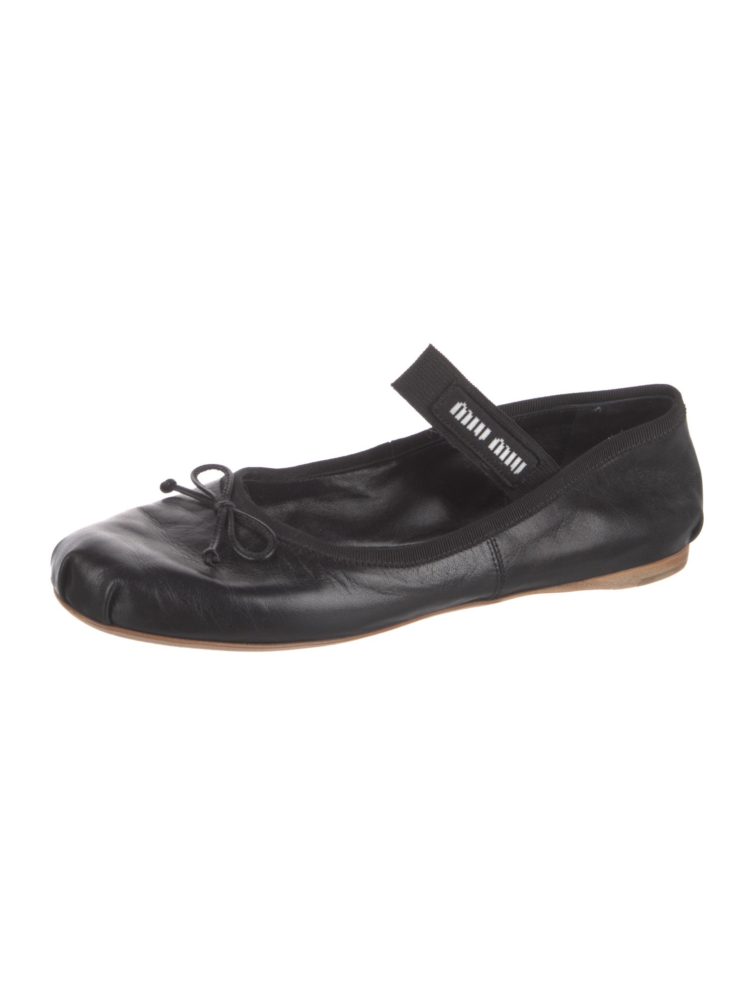 Miu Miu Leather Bow Accents Mary Jane Flats