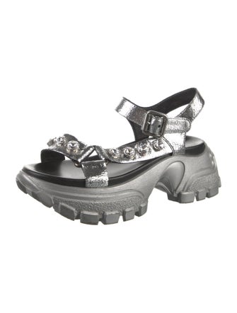 Miu Miu Leather Crystal Embellishments Slingback Sandals